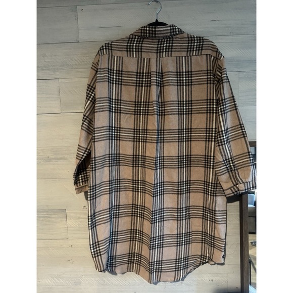 Women's long plaid button-down shirt, size L, brown with black - Picture 8 of 8